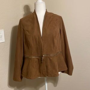 Chico’s - faux suede jacket with zippered waist. Size 2. Machine washable.